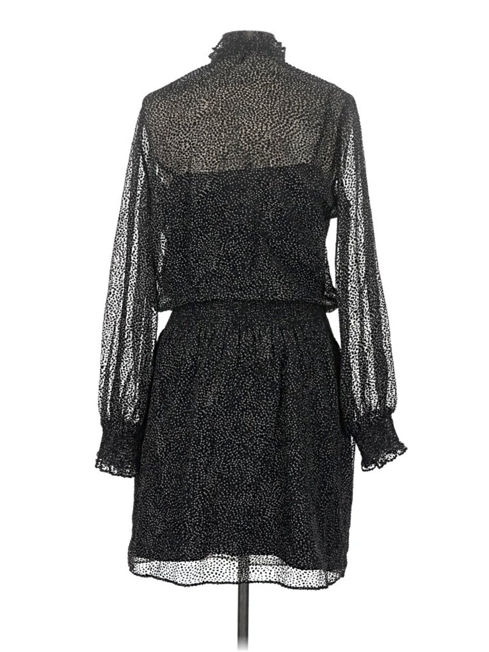 WHBM Polka Dot Blouson Dress Large Black White Sheer Mesh Mini Cocktail Casual - Picture 3 of 9